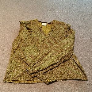 Nation LTD Los Angeles Sz M yellow and black floral top with shoulder ruffle